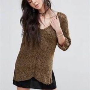 Free People Georgia Loose Knit V Split Hem Sweater